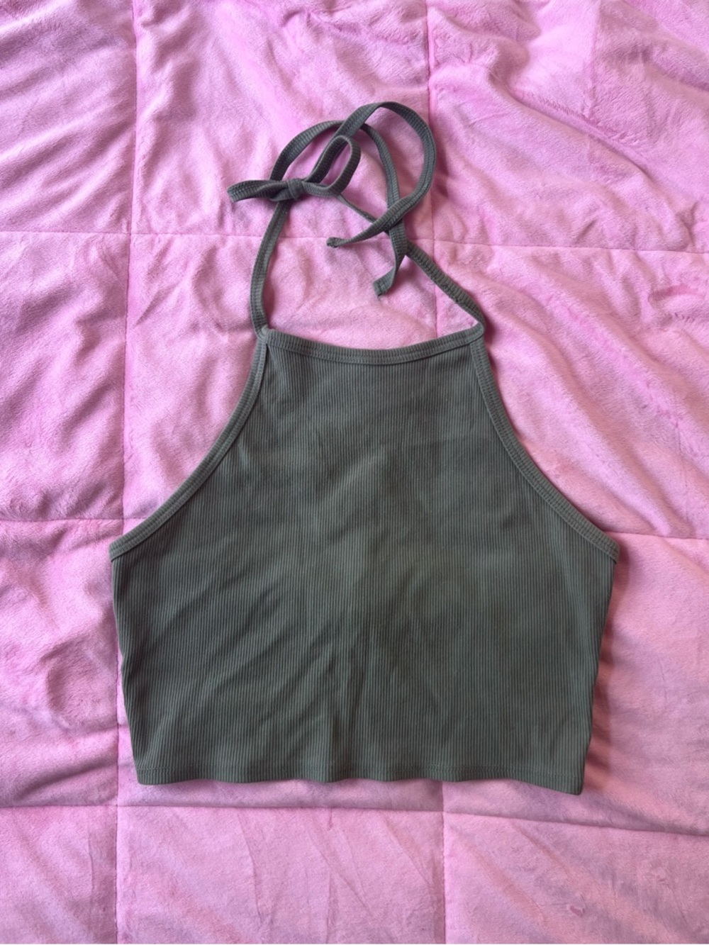 Full Tilt Olive Halter Ribbed Crop Cami